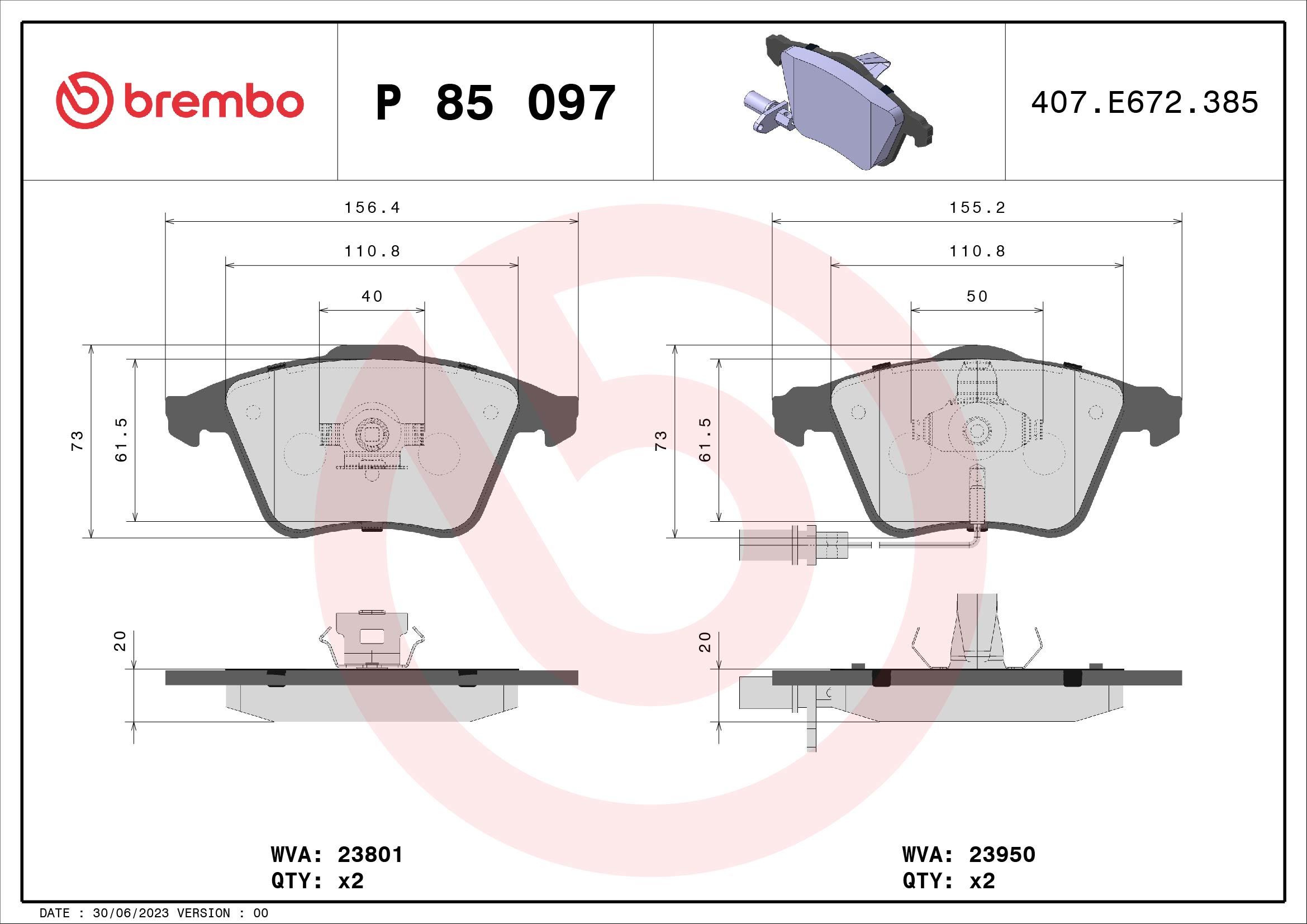 A.B.S. P 85 097 BREMBO Bremsbelagsatz, Scheibenbremse
